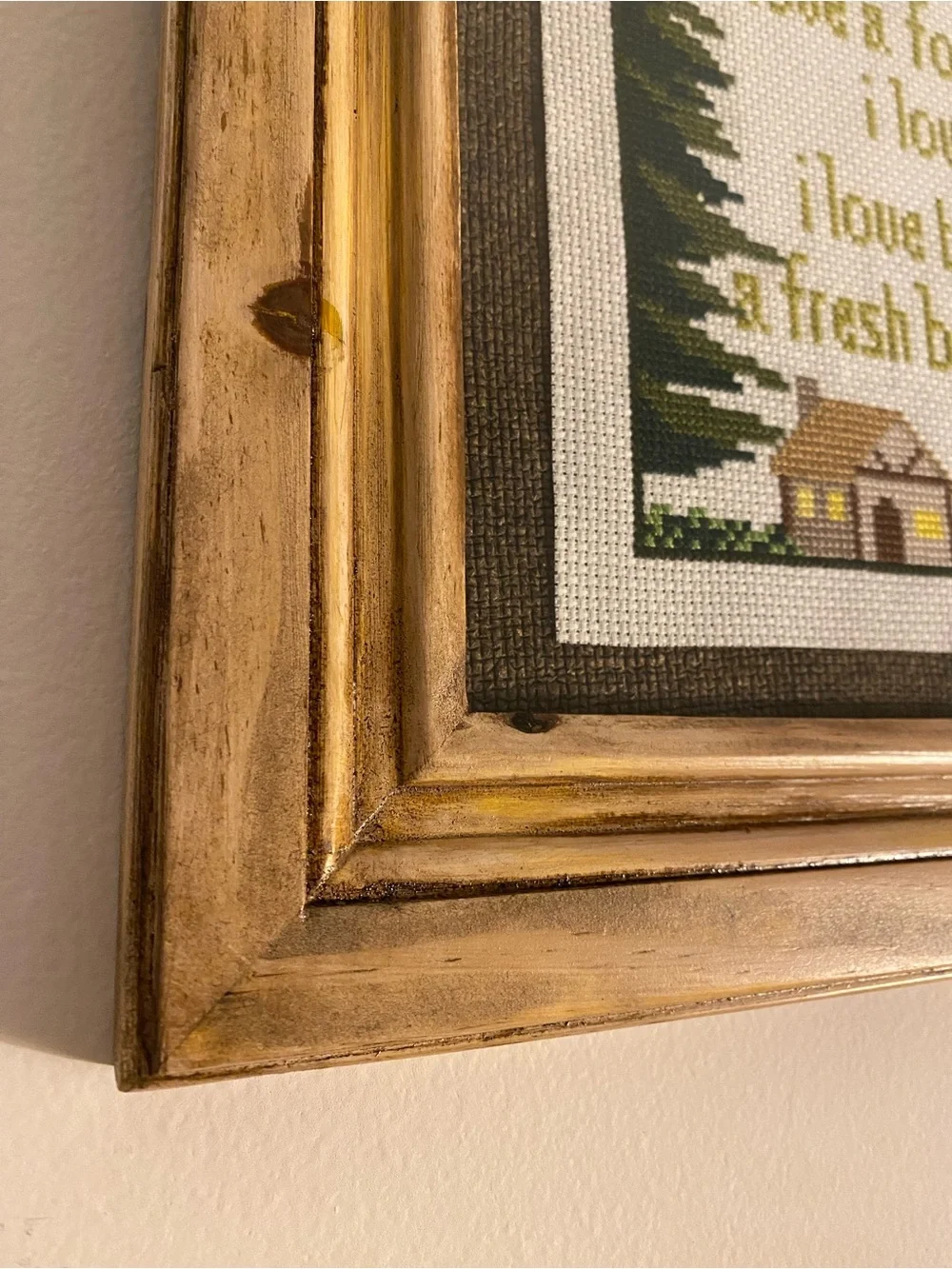 Rustic Brown Framed Cross-Stitch Home Accent